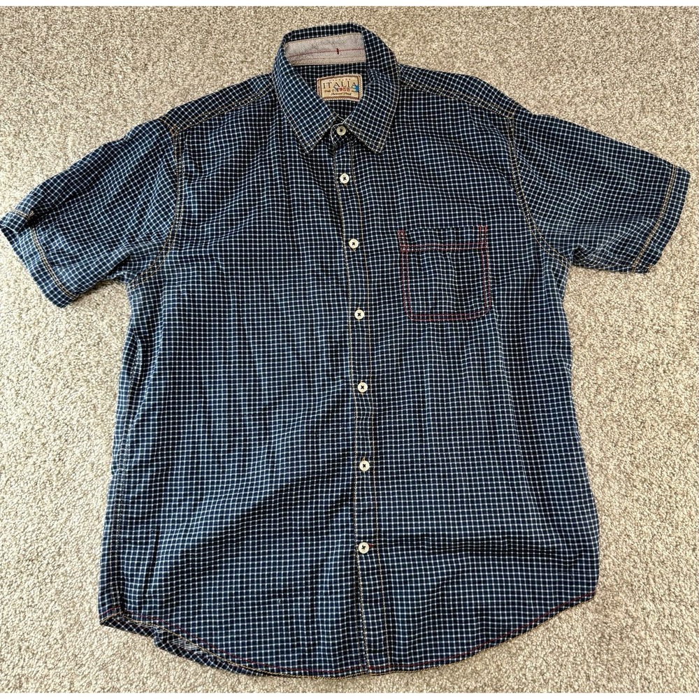 Vintage Italia C. 1958 Men's Textured Plaid Short Sleeve Button Down Dress Shirt